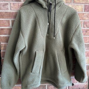 Everlane Hooded Fleece Quarter Zip - Olive Green